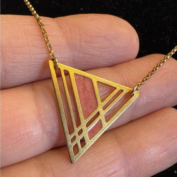 Vintage 1/20 14k Gold Filled Plaid Triangle Pendant Necklace Triangle 17" - Picture 4 of 16